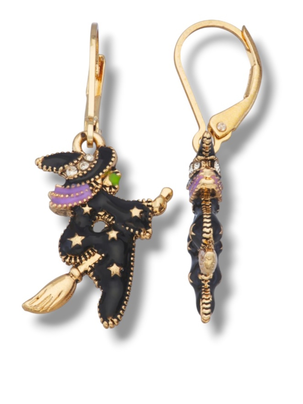 Napier Women’s Halloween Flying Witch Gold Tone Drop Earrings NWT